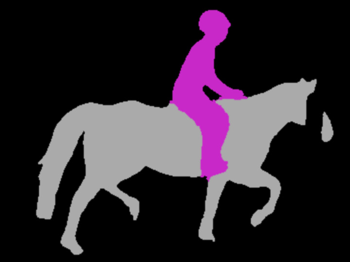 The horse as a plain grey shape, with the rider as a solid magenta shape